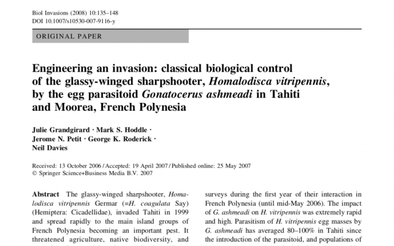 biological control of the glassy-winged sharpshooter