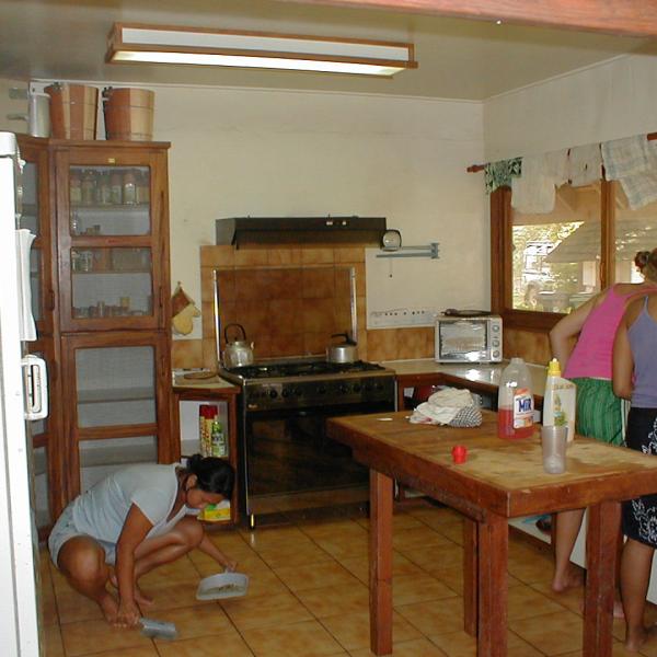 The dorm has a large kitchen with space for many happy cooks