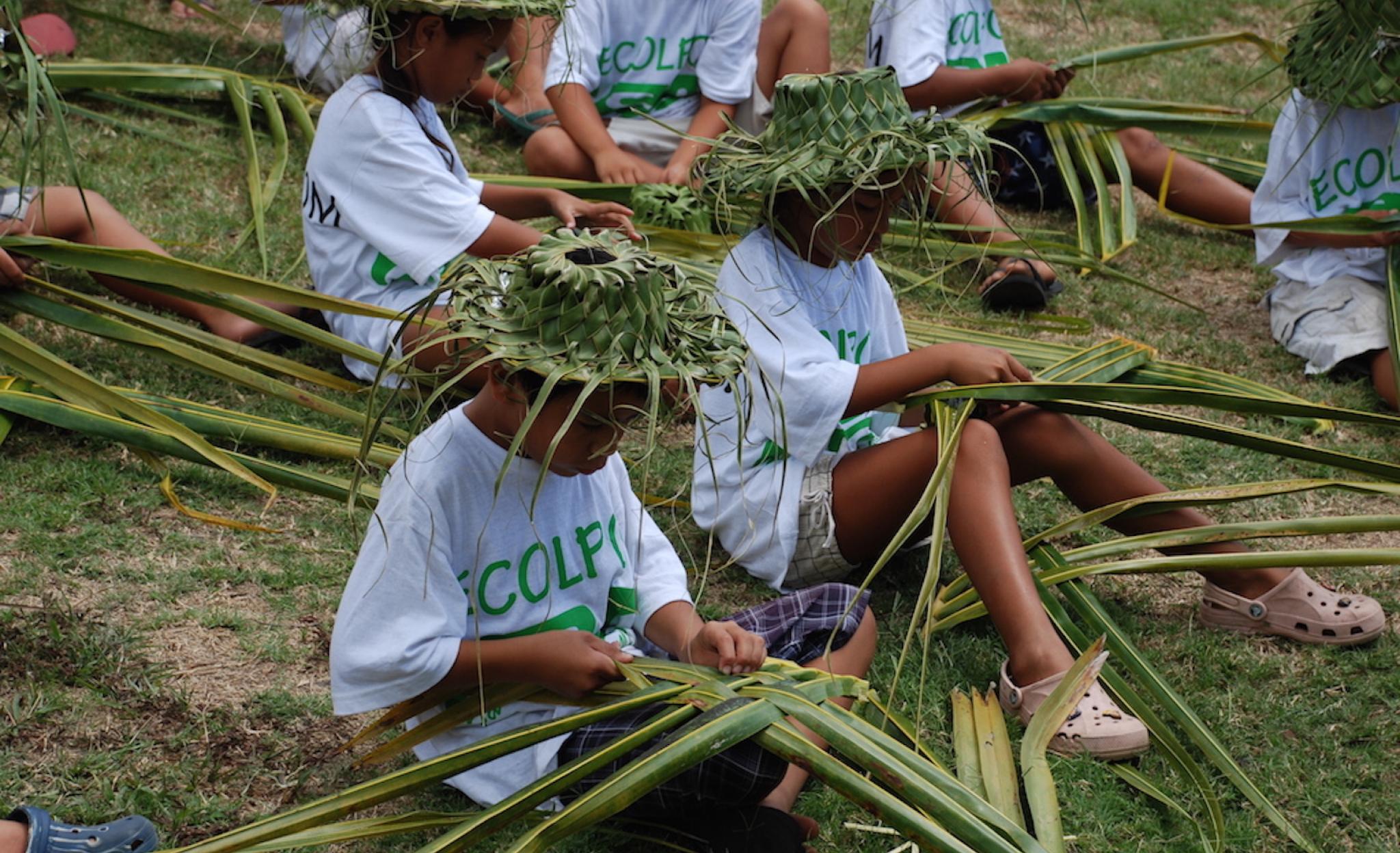 weaving with coconut leaves